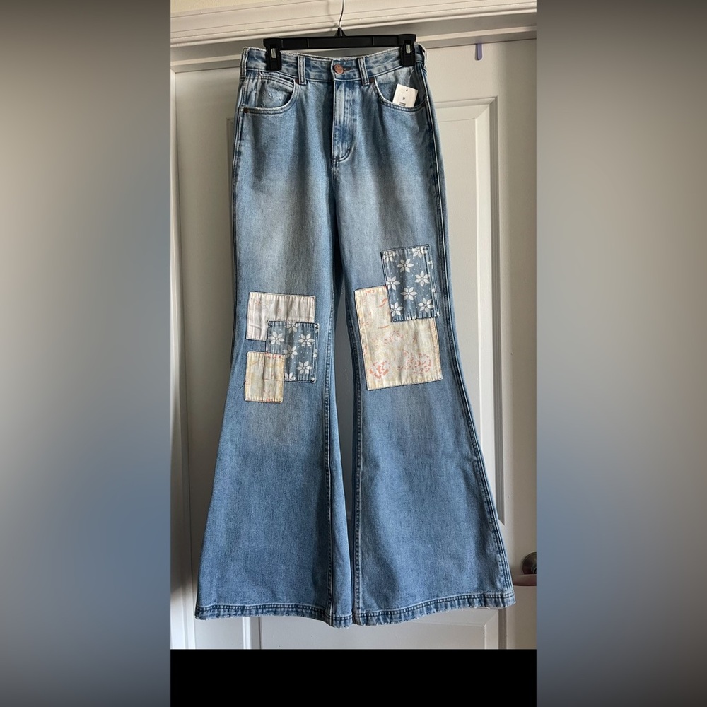 Wrangler x Billabong Blue Wide Flare Patchwork Jeans